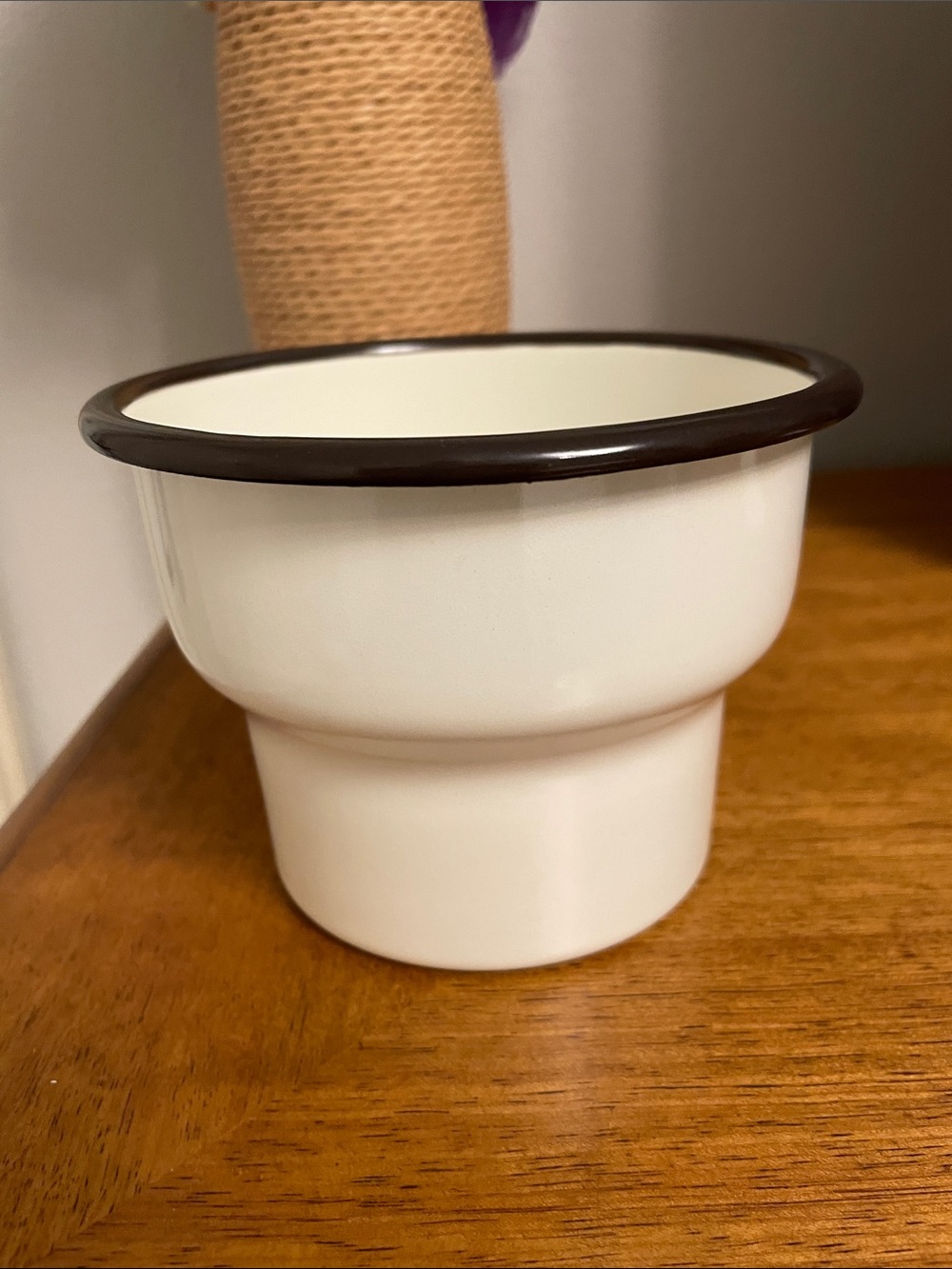 NWT IKEA CITRONSYRA White & Black Enamel Enamelware Plant Pot Round Planter